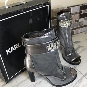 KARL LAGERFELD PARIS, Blayze Peep Toe Boot Heels